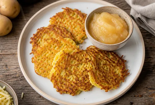 Kartoffelpuffer mit Apfelmus, vegetarisches Rezept
